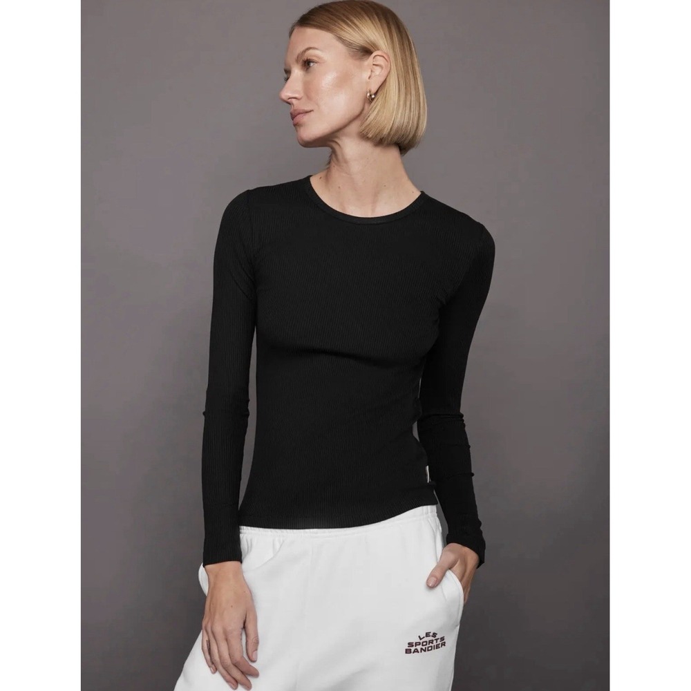 BANDIER WSLY Rivington Ribbed Long Sleeve Top Black Size M Casual Long Sleeve To